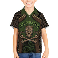 Personalised Hawaii Tiki Pirates Family Matching Off Shoulder Short Dress and Hawaiian Shirt Kakau Pattern Polynesian Style