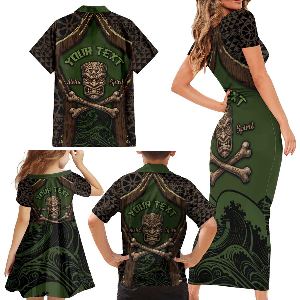 Personalised Hawaii Tiki Pirates Family Matching Short Sleeve Bodycon Dress and Hawaiian Shirt Kakau Pattern Polynesian Style DT05 - Polynesian Pride