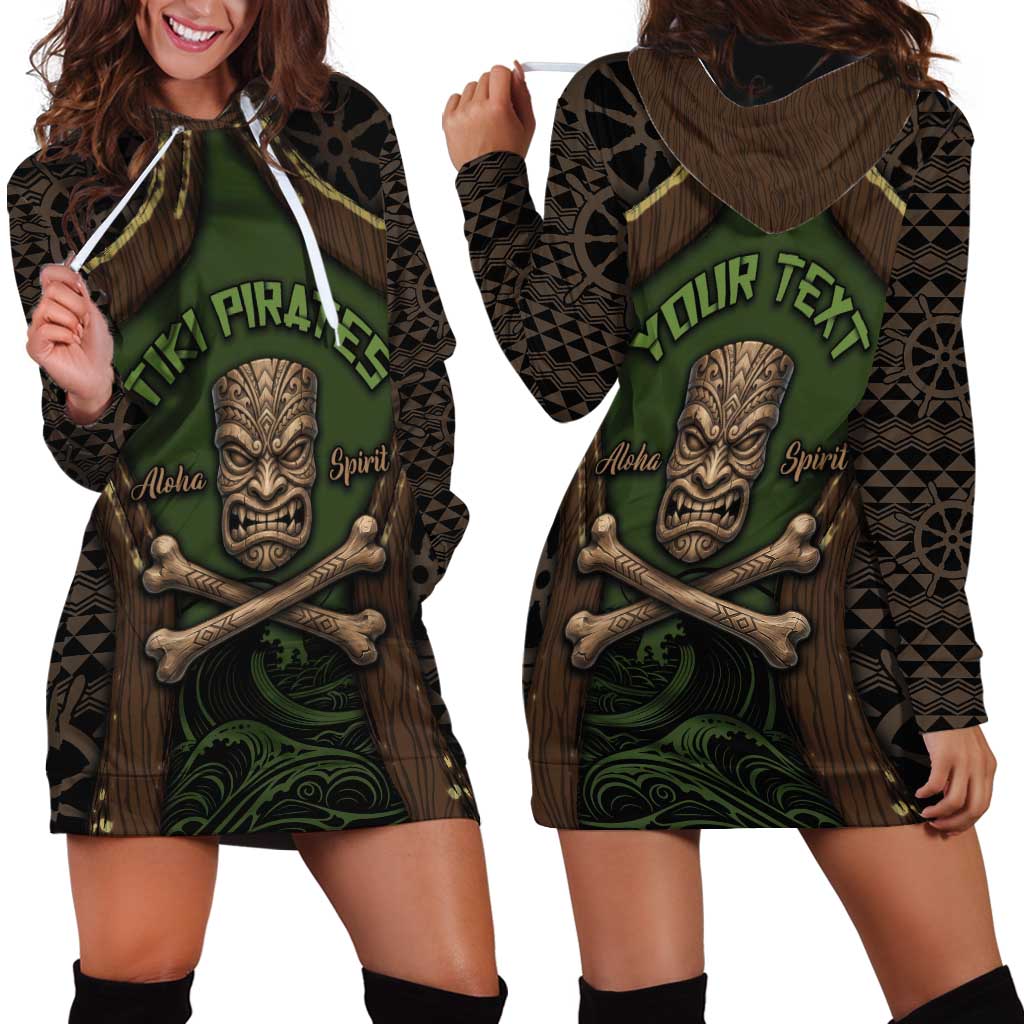 Personalised Hawaii Tiki Pirates Hoodie Dress Kakau Pattern Polynesian Style