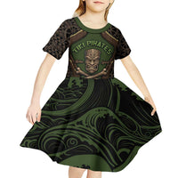 Personalised Hawaii Tiki Pirates Kid Short Sleeve Dress Kakau Pattern Polynesian Style