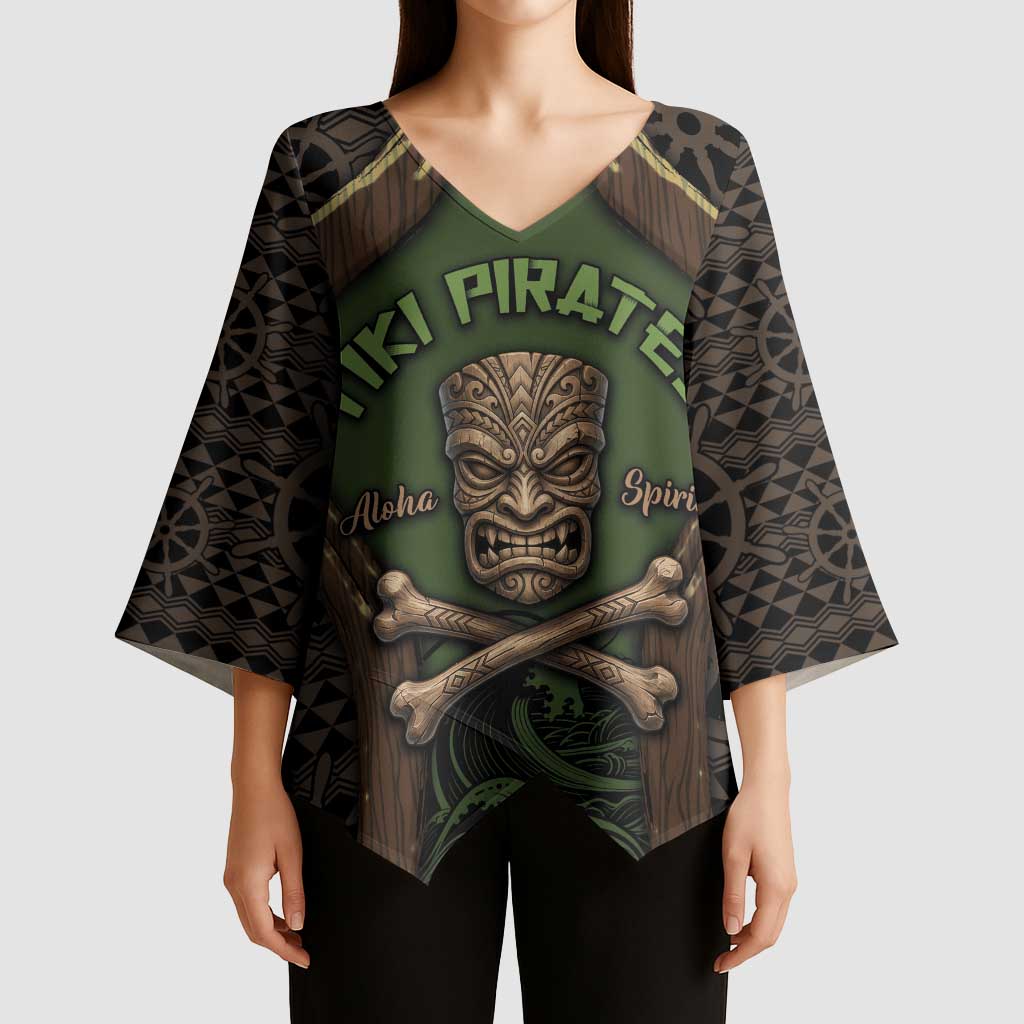 Personalised Hawaii Tiki Pirates Kimono Sleeve Blouse Kakau Pattern Polynesian Style