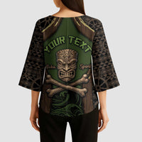 Personalised Hawaii Tiki Pirates Kimono Sleeve Blouse Kakau Pattern Polynesian Style