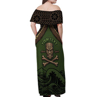 Personalised Hawaii Tiki Pirates Off Shoulder Maxi Dress Kakau Pattern Polynesian Style