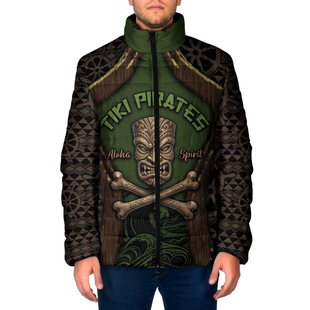 Personalised Hawaii Tiki Pirates Padded Jacket Kakau Pattern Polynesian Style