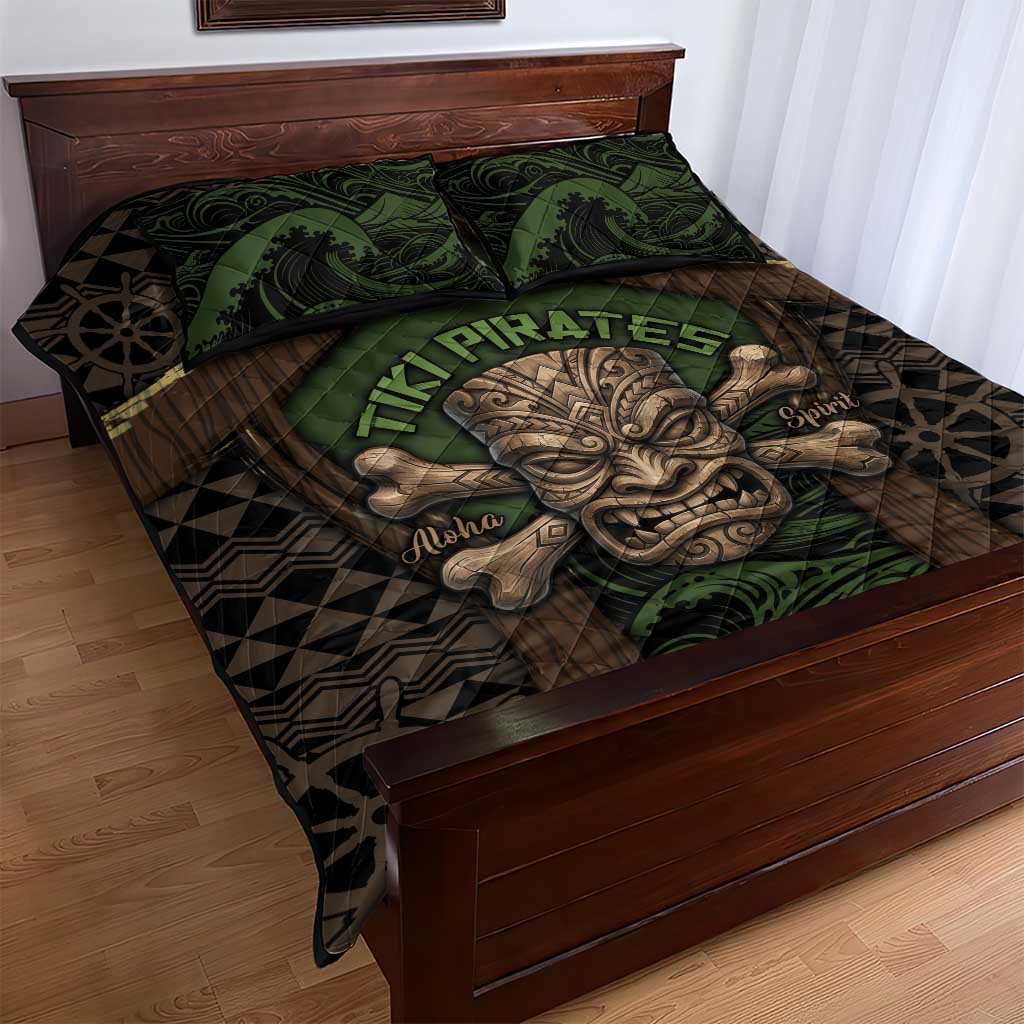 Hawaii Tiki Pirates Quilt Bed Set Kakau Pattern Polynesian Style
