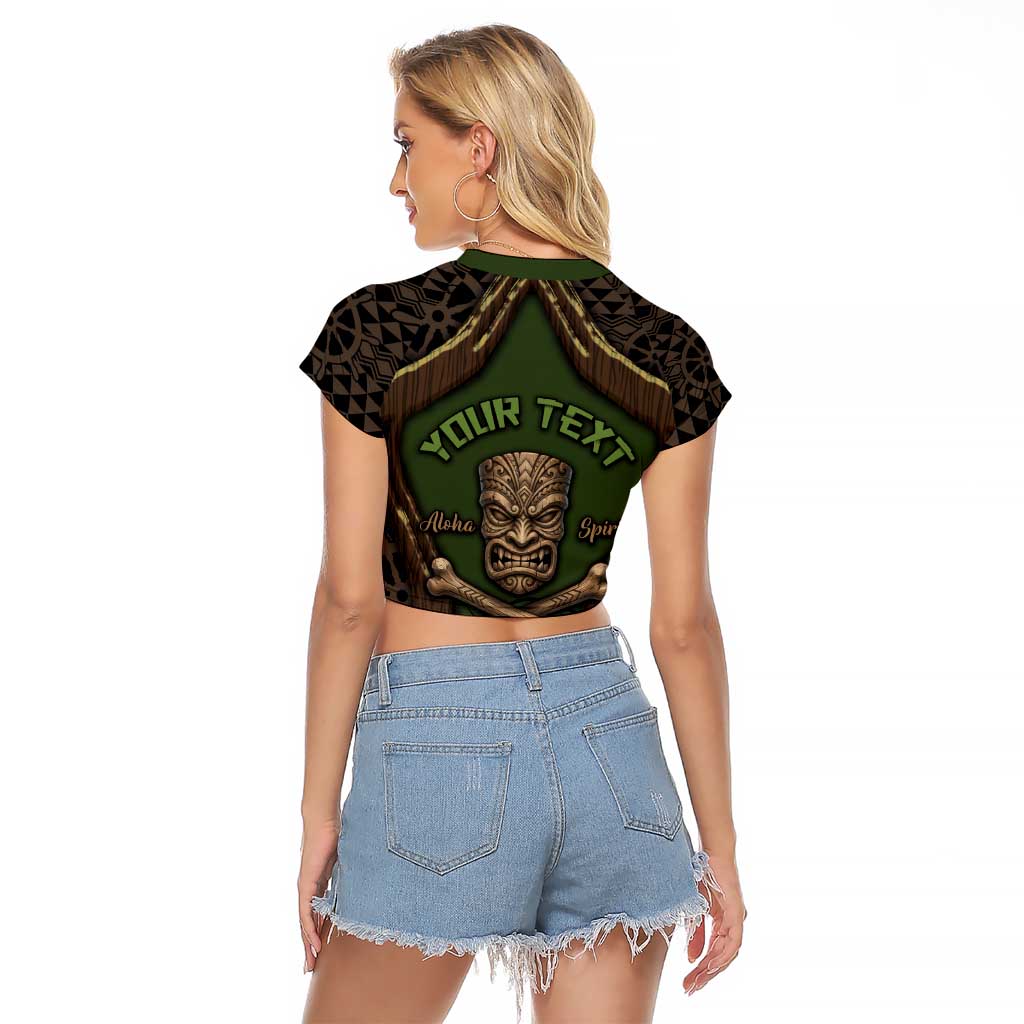 Personalised Hawaii Tiki Pirates Raglan Cropped T Shirt Kakau Pattern Polynesian Style