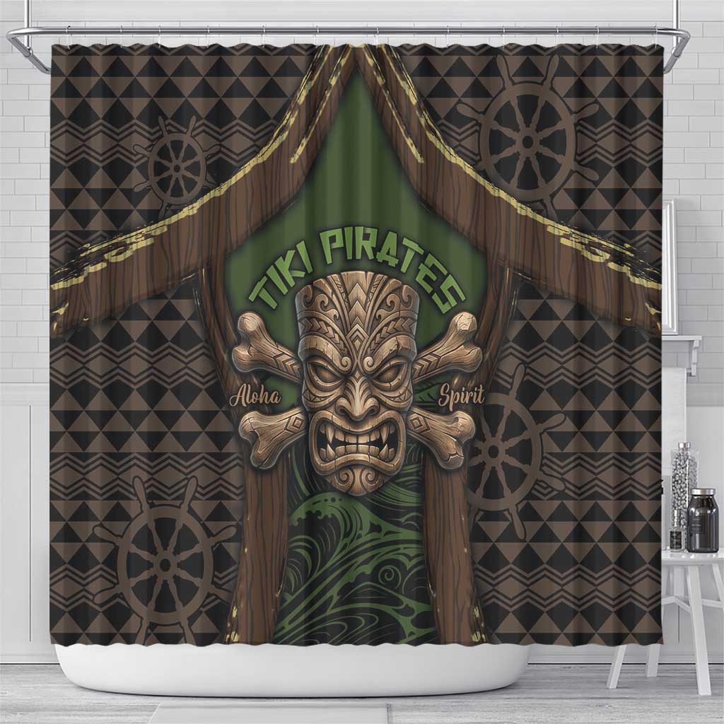 Hawaii Tiki Pirates Shower Curtain Kakau Pattern Polynesian Style