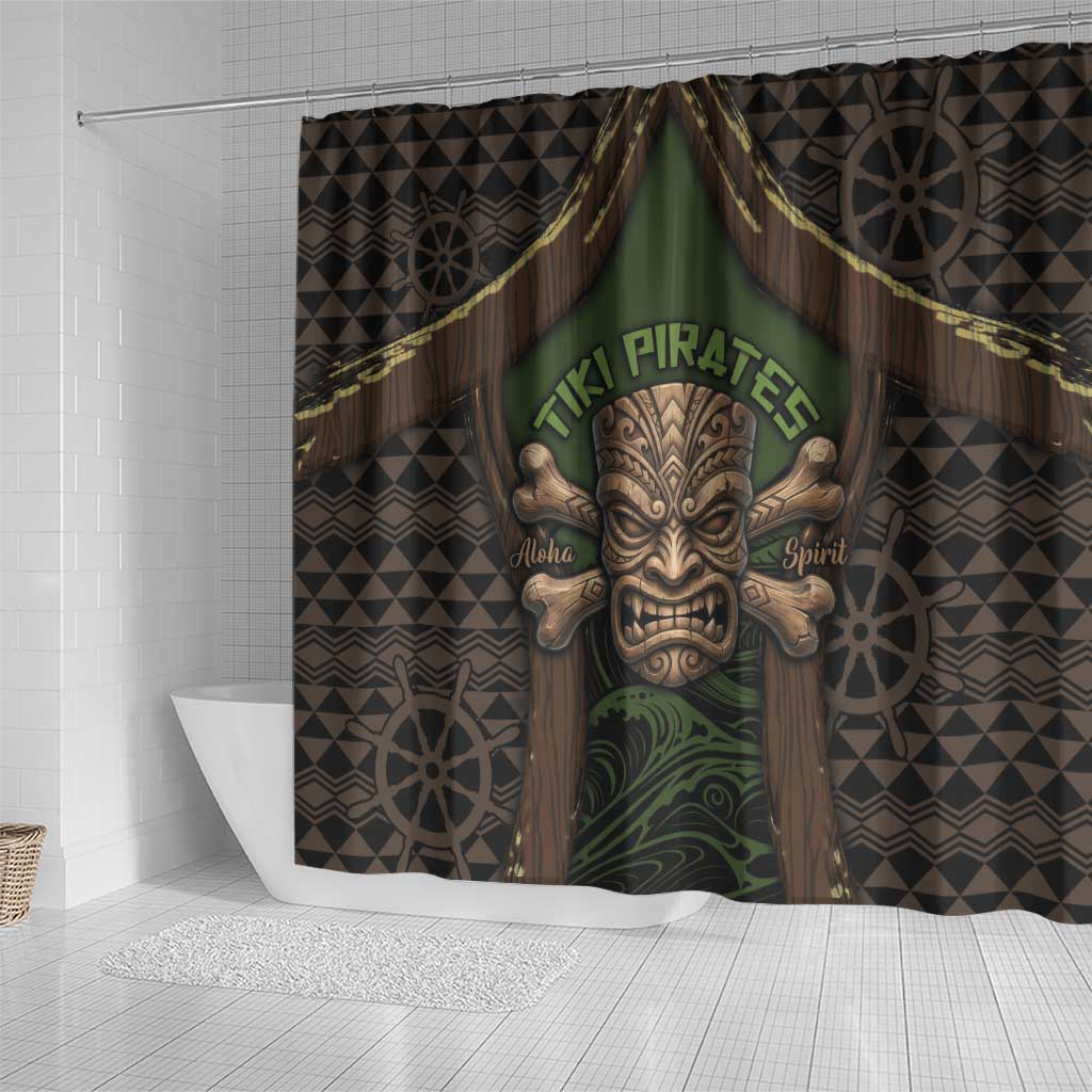 Hawaii Tiki Pirates Shower Curtain Kakau Pattern Polynesian Style