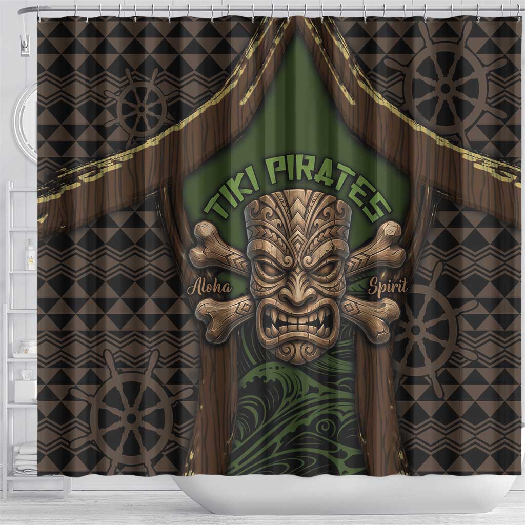 Hawaii Tiki Pirates Shower Curtain Kakau Pattern Polynesian Style