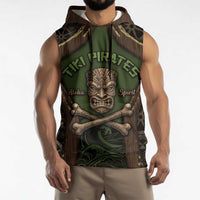 Personalised Hawaii Tiki Pirates Sleeveless Hoodie Kakau Pattern Polynesian Style