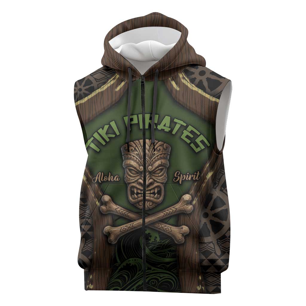 Personalised Hawaii Tiki Pirates Sleeveless Zip Hoodie Kakau Pattern Polynesian Style