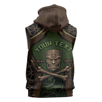 Personalised Hawaii Tiki Pirates Sleeveless Zip Hoodie Kakau Pattern Polynesian Style