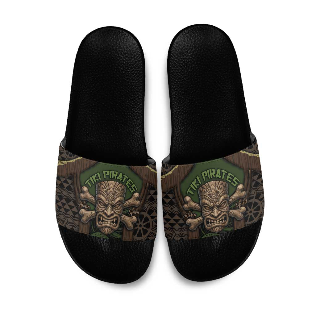 Hawaii Tiki Pirates Slide Sandals Kakau Pattern Polynesian Style