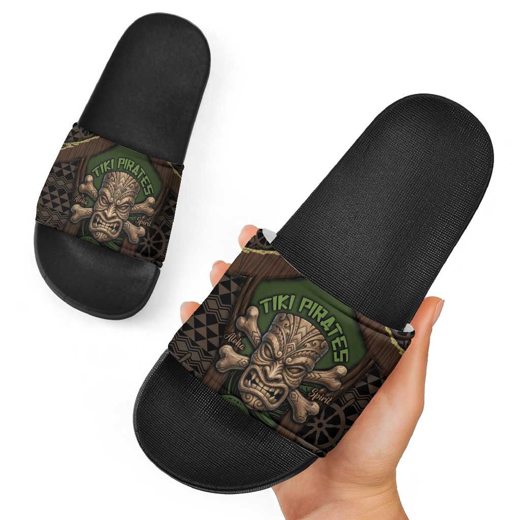 Hawaii Tiki Pirates Slide Sandals Kakau Pattern Polynesian Style