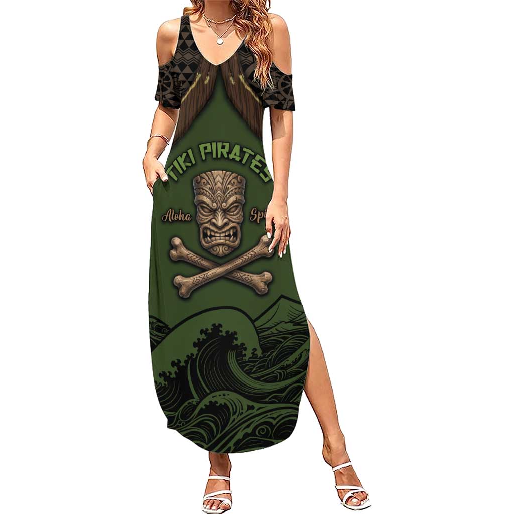 Personalised Hawaii Tiki Pirates Summer Maxi Dress Kakau Pattern Polynesian Style