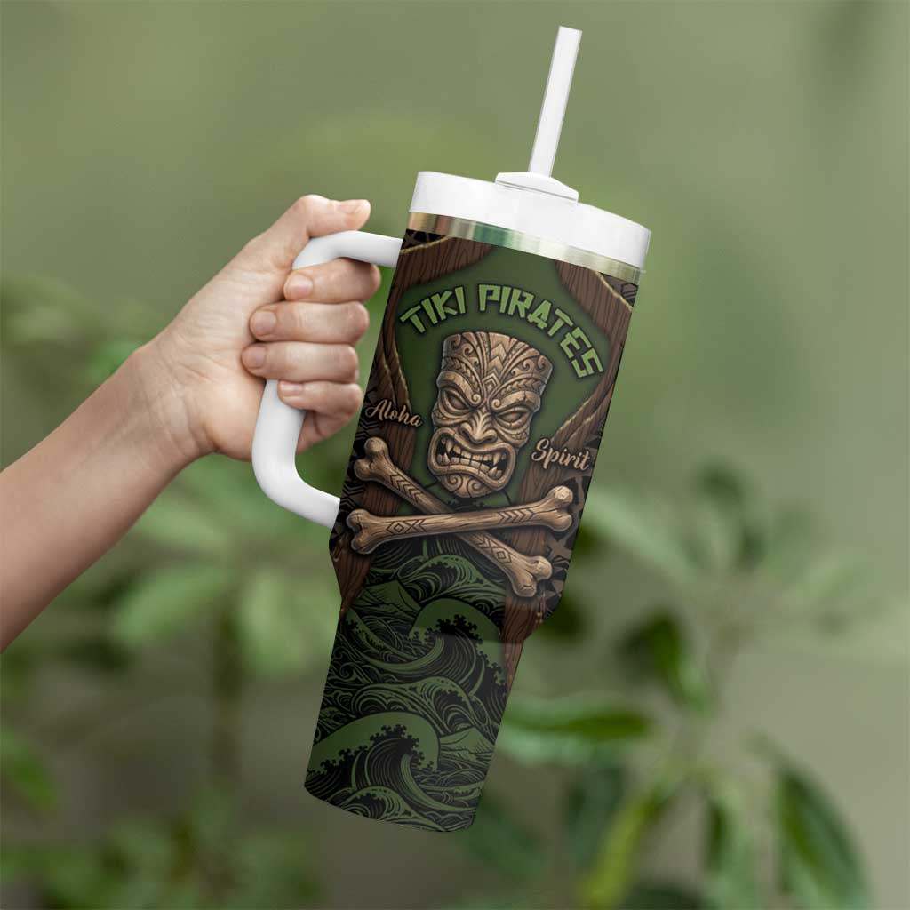 Personalised Hawaii Tiki Pirates Tumbler With Handle Kakau Pattern Polynesian Style