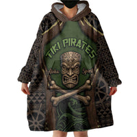 Personalised Hawaii Tiki Pirates Wearable Blanket Hoodie Kakau Pattern Polynesian Style