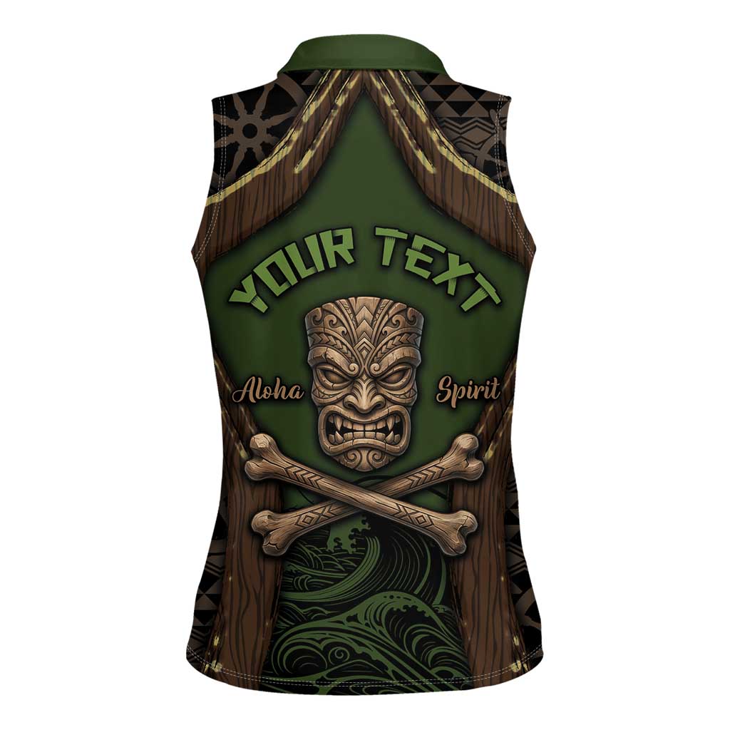 Personalised Hawaii Tiki Pirates Women Sleeveless Polo Shirt Kakau Pattern Polynesian Style