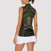 Personalised Hawaii Tiki Pirates Women Sleeveless Polo Shirt Kakau Pattern Polynesian Style