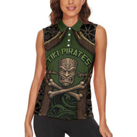 Personalised Hawaii Tiki Pirates Women Sleeveless Polo Shirt Kakau Pattern Polynesian Style