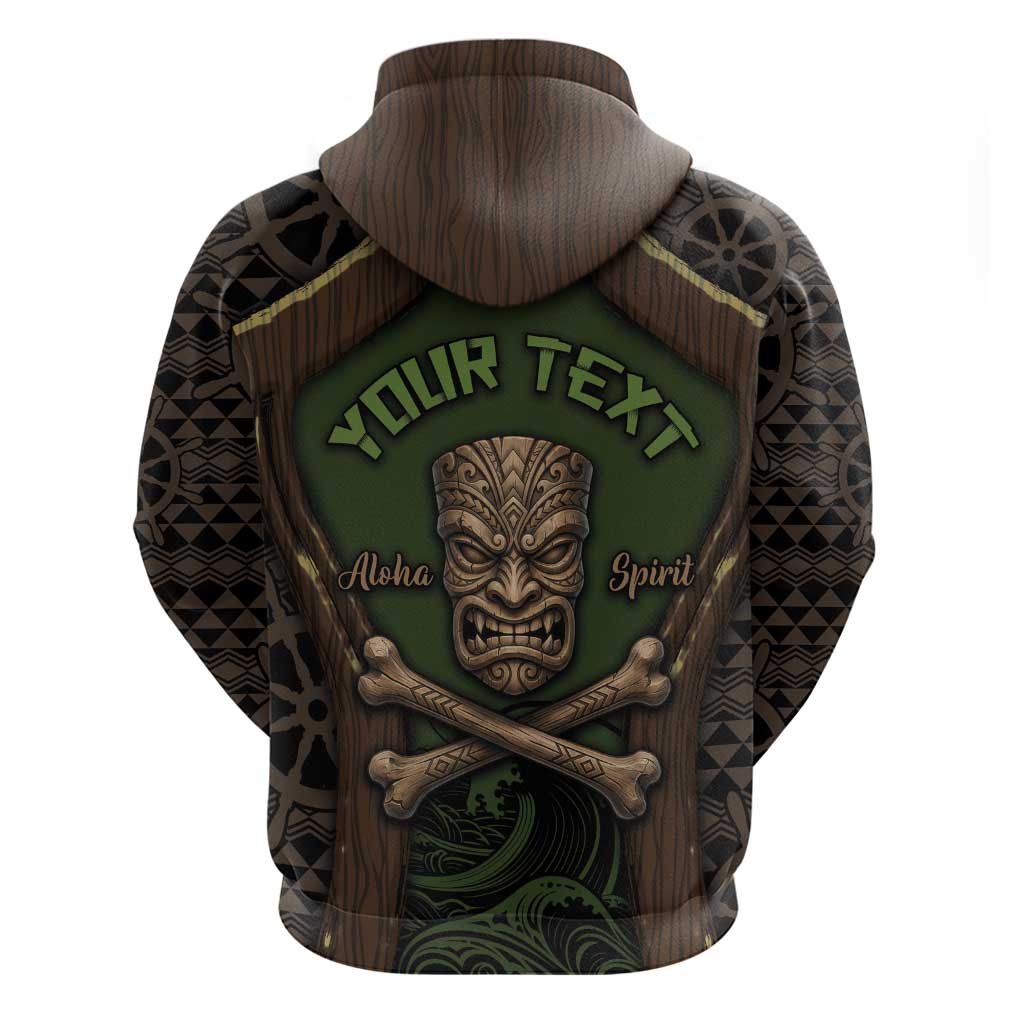 Personalised Hawaii Tiki Pirates Zip Hoodie Kakau Pattern Polynesian Style