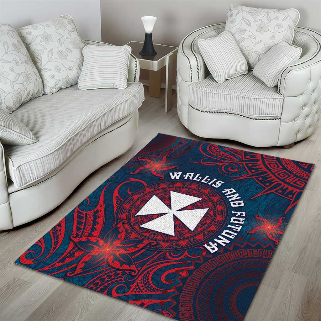 Wallis And Futuna Area Rug Hibiscus Polynesian Tribal Pattern
