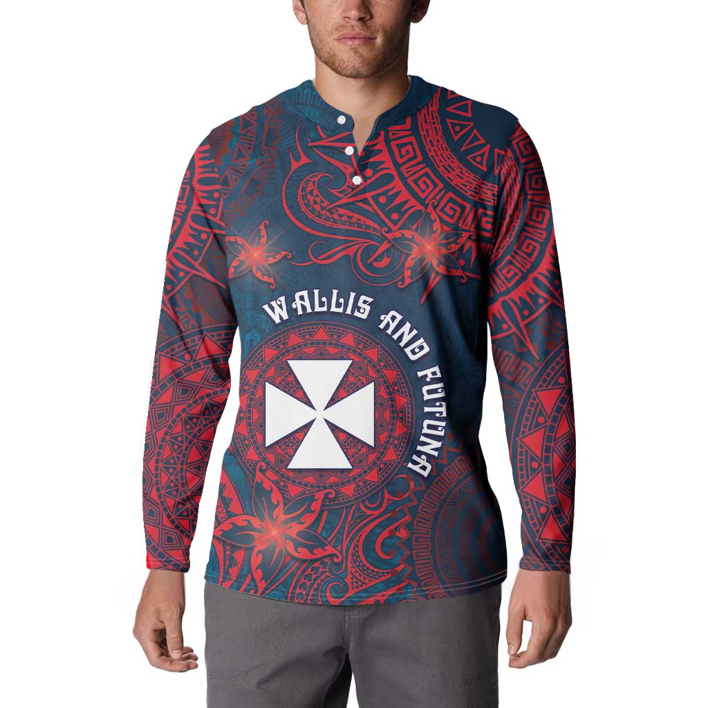 Personalised Wallis And Futuna Button Sweatshirt Hibiscus Polynesian Tribal Pattern
