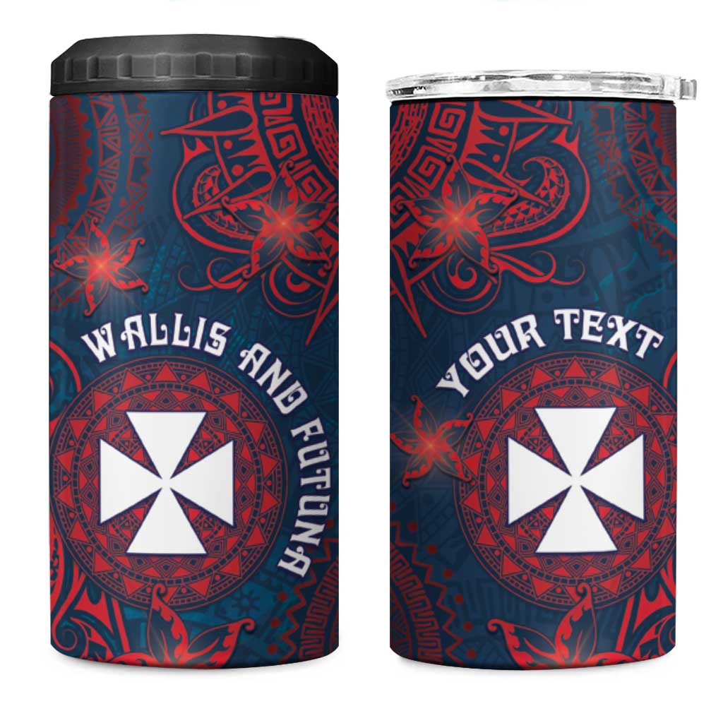 Personalised Wallis And Futuna 4 in 1 Can Cooler Tumbler Hibiscus Polynesian Tribal Pattern