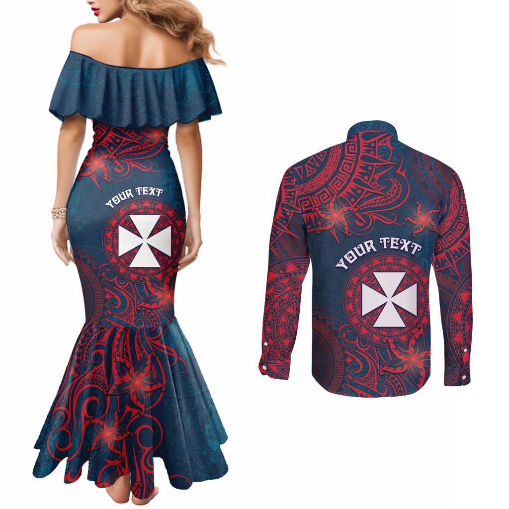 Personalised Wallis And Futuna Couples Matching Mermaid Dress and Long Sleeve Button Shirt Hibiscus Polynesian Tribal Pattern