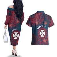 Personalised Wallis And Futuna Couples Matching Off The Shoulder Long Sleeve Dress and Hawaiian Shirt Hibiscus Polynesian Tribal Pattern