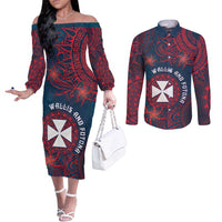 Personalised Wallis And Futuna Couples Matching Off The Shoulder Long Sleeve Dress and Long Sleeve Button Shirt Hibiscus Polynesian Tribal Pattern