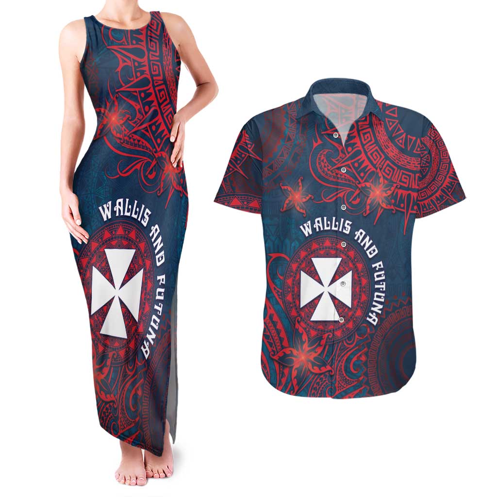 Personalised Wallis And Futuna Couples Matching Tank Maxi Dress and Hawaiian Shirt Hibiscus Polynesian Tribal Pattern