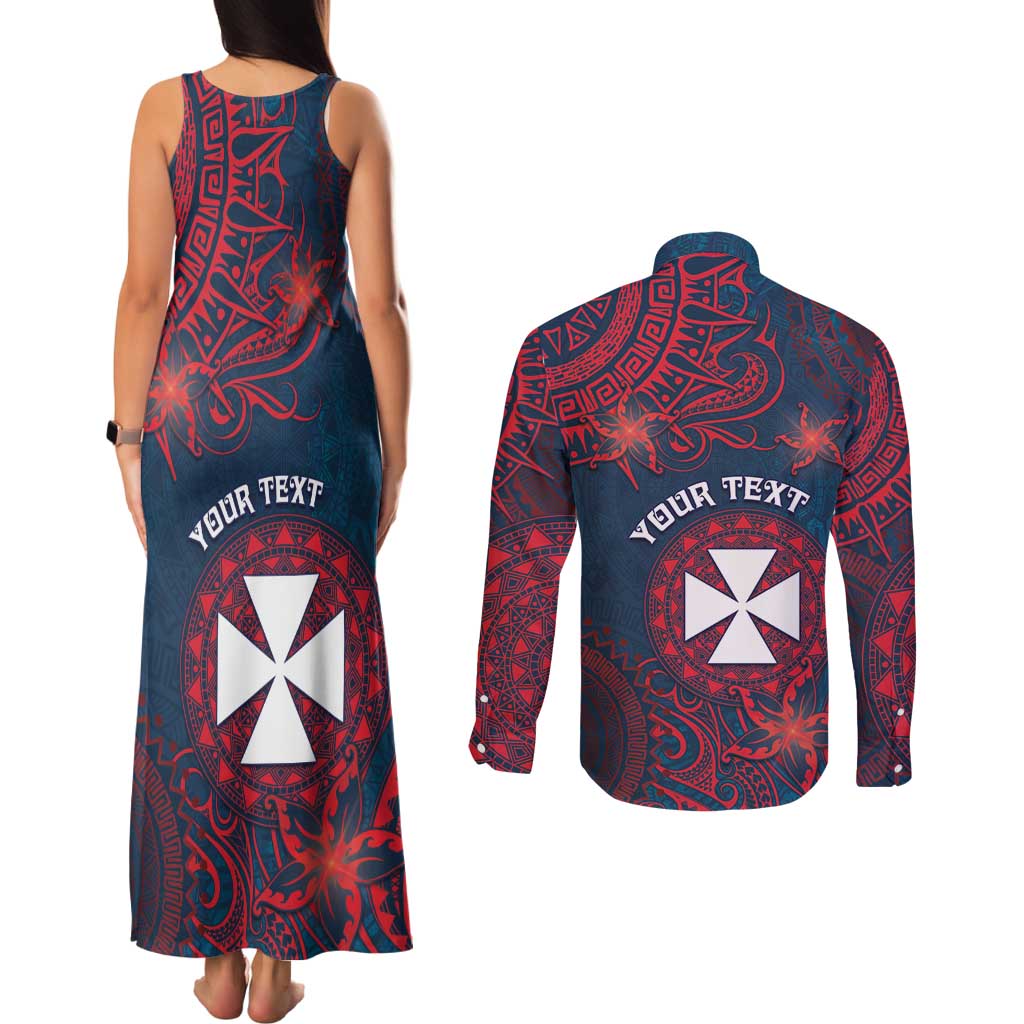 Personalised Wallis And Futuna Couples Matching Tank Maxi Dress and Long Sleeve Button Shirt Hibiscus Polynesian Tribal Pattern
