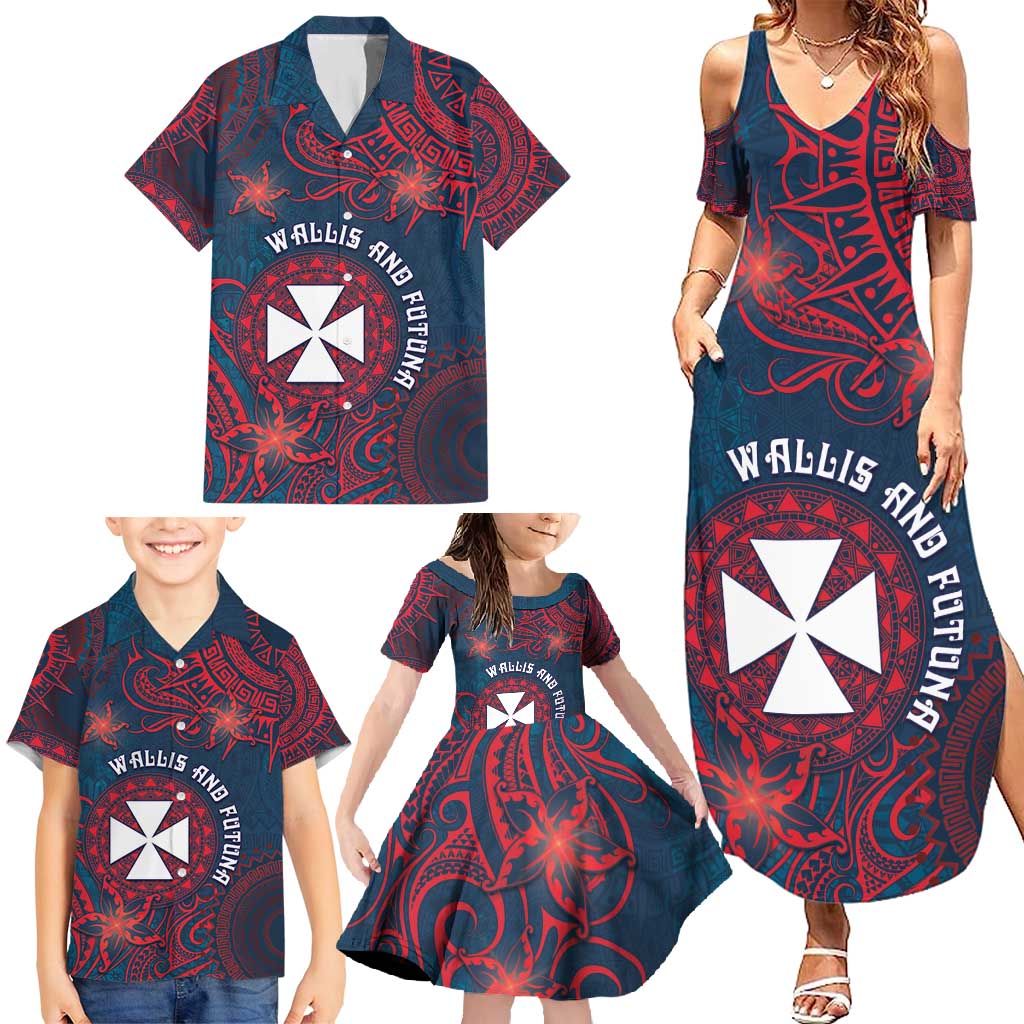 Personalised Wallis And Futuna Family Matching Summer Maxi Dress and Hawaiian Shirt Hibiscus Polynesian Tribal Pattern