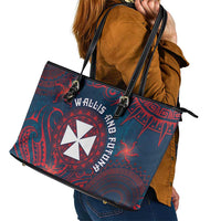 Wallis And Futuna Leather Tote Bag Hibiscus Polynesian Tribal Pattern