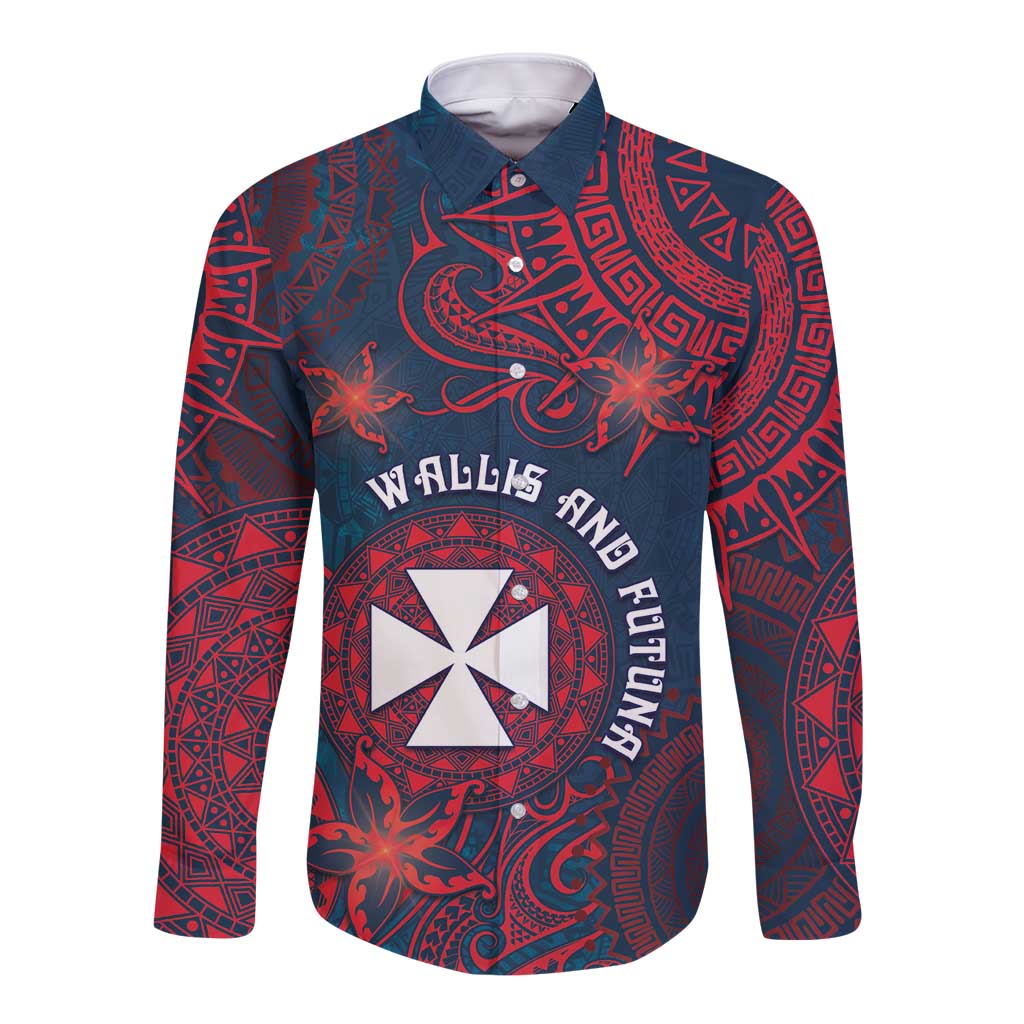 Personalised Wallis And Futuna Long Sleeve Button Shirt Hibiscus Polynesian Tribal Pattern