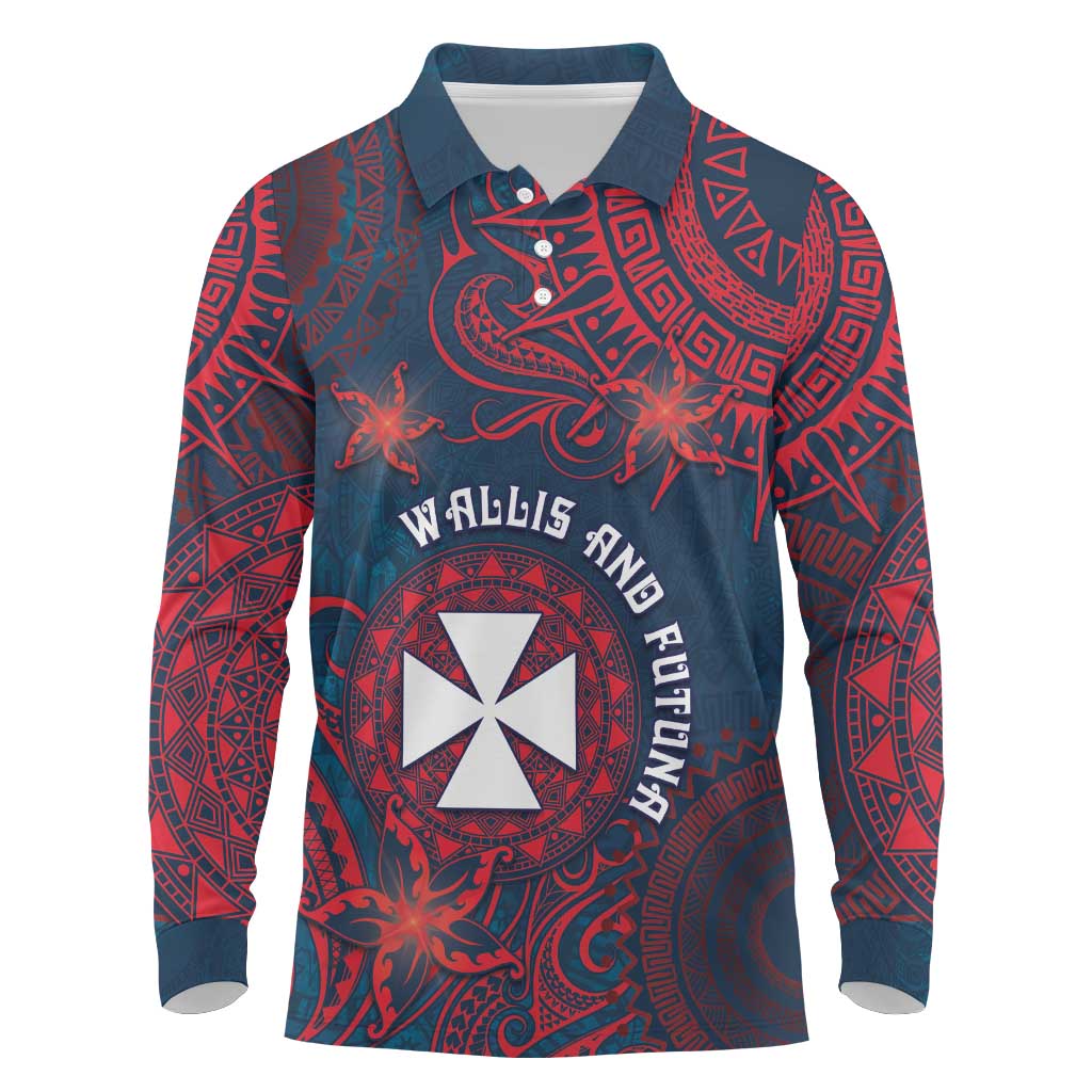 Personalised Wallis And Futuna Long Sleeve Polo Shirt Hibiscus Polynesian Tribal Pattern