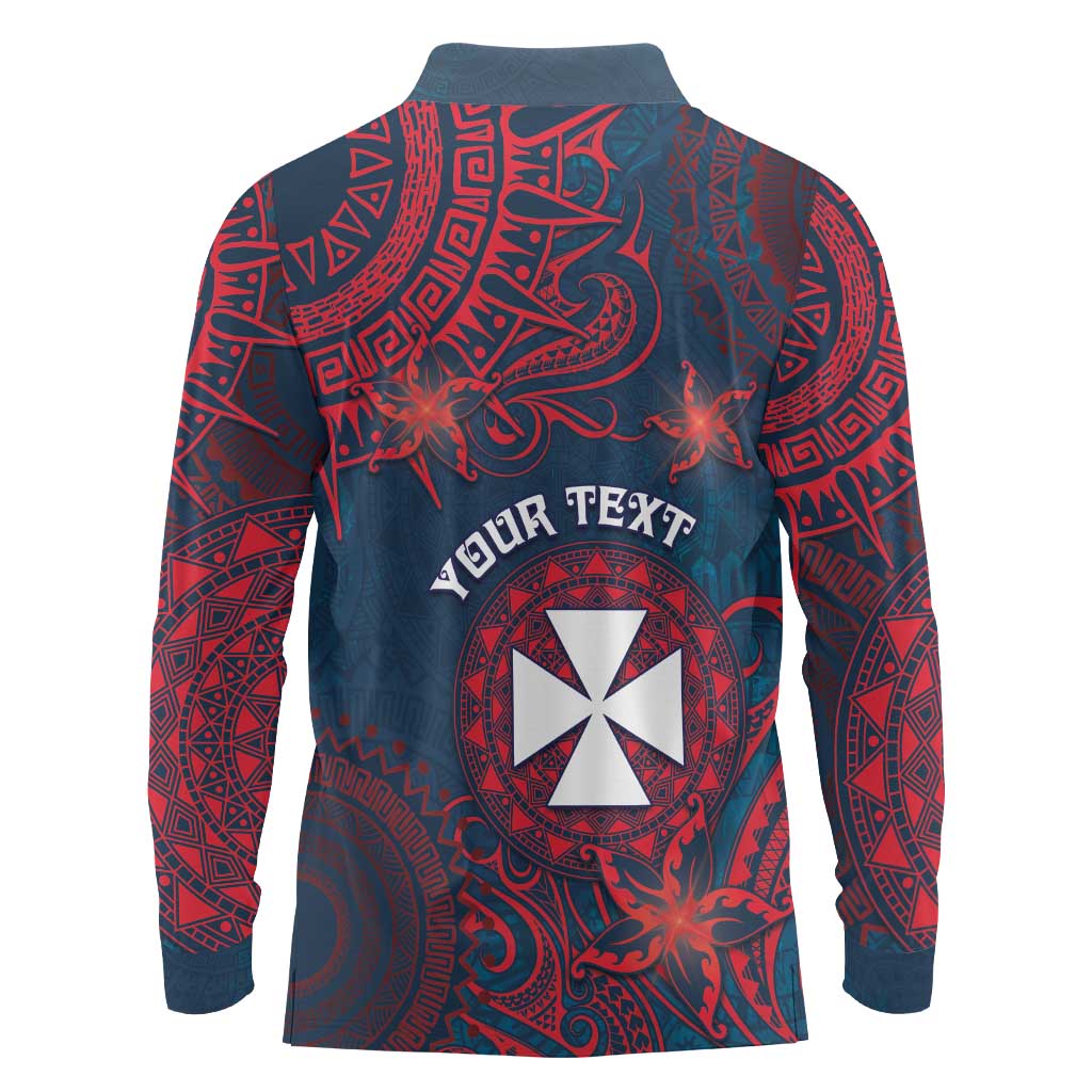 Personalised Wallis And Futuna Long Sleeve Polo Shirt Hibiscus Polynesian Tribal Pattern