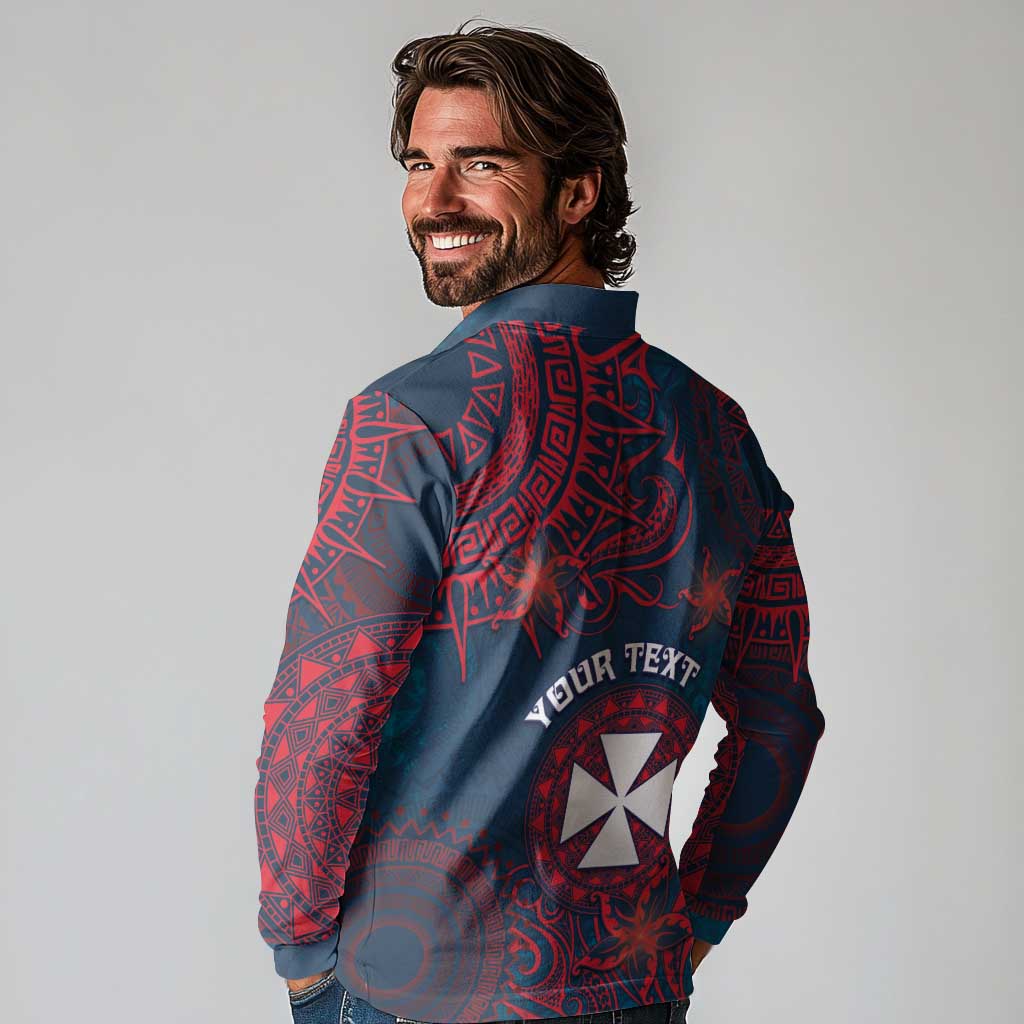 Personalised Wallis And Futuna Long Sleeve Polo Shirt Hibiscus Polynesian Tribal Pattern