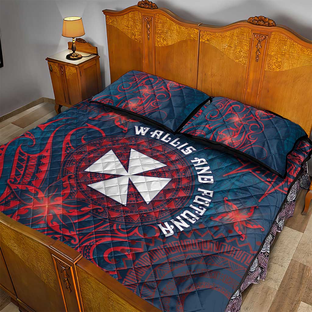Wallis And Futuna Quilt Bed Set Hibiscus Polynesian Tribal Pattern