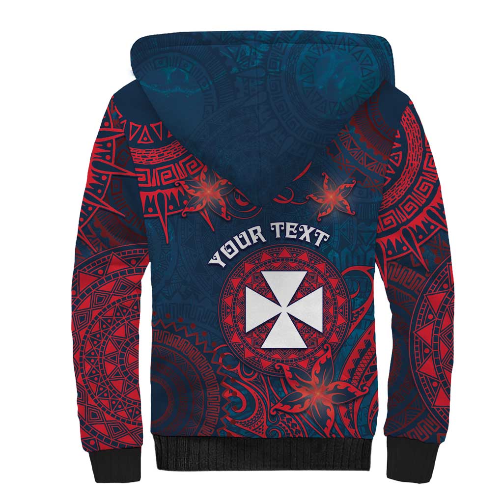 Personalised Wallis And Futuna Sherpa Hoodie Hibiscus Polynesian Tribal Pattern