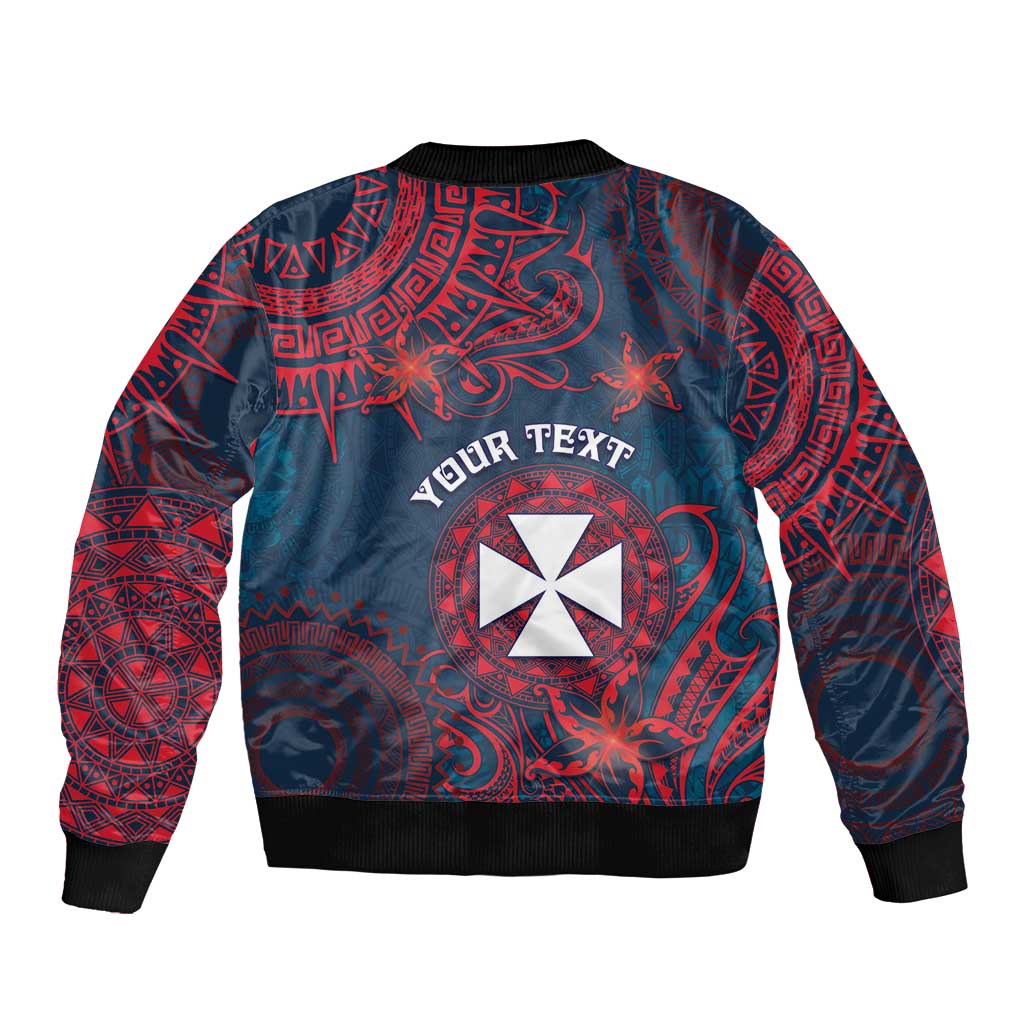 Personalised Wallis And Futuna Sleeve Zip Bomber Jacket Hibiscus Polynesian Tribal Pattern