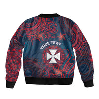 Personalised Wallis And Futuna Sleeve Zip Bomber Jacket Hibiscus Polynesian Tribal Pattern