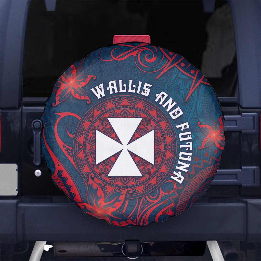 Wallis And Futuna Spare Tire Cover Hibiscus Polynesian Tribal Pattern