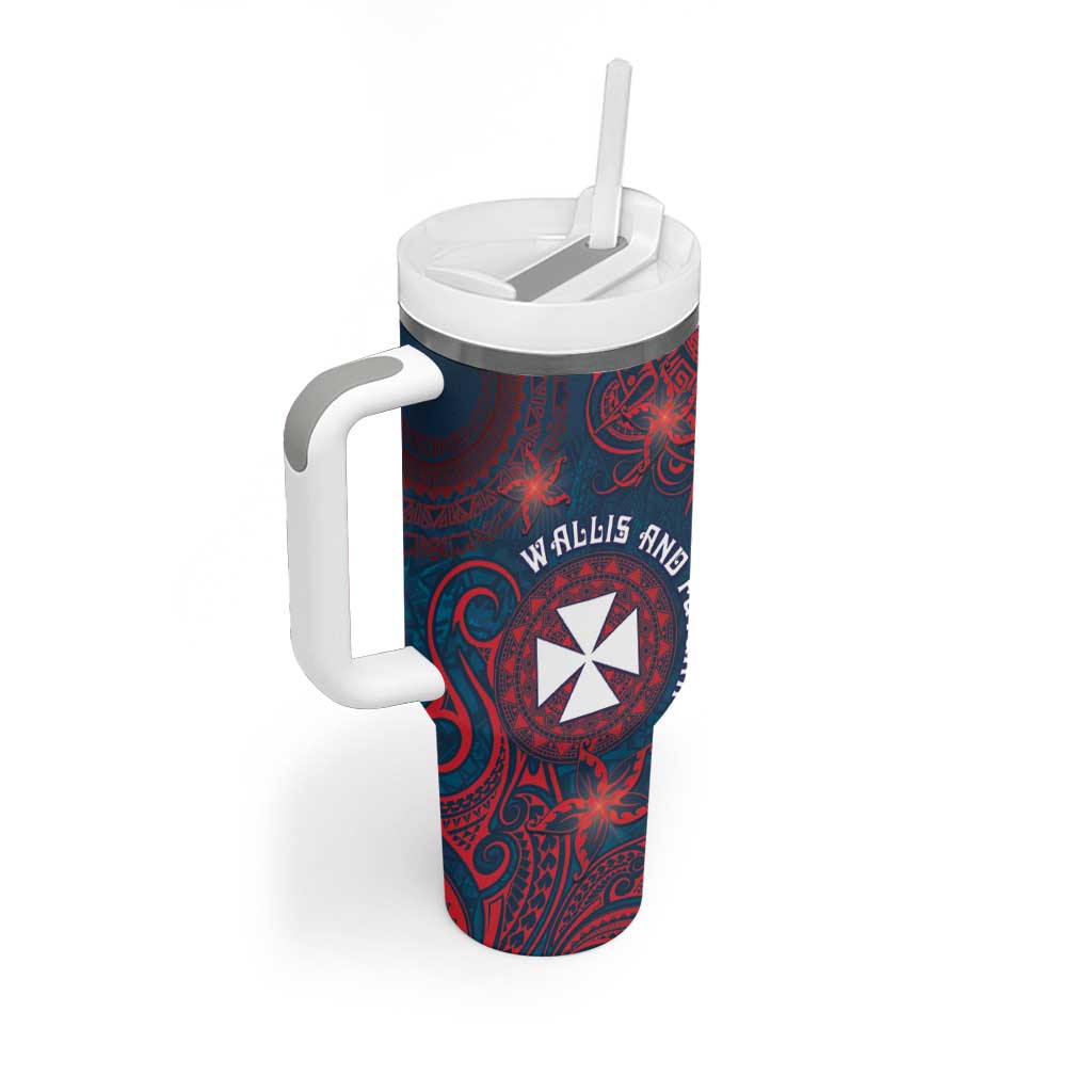 Personalised Wallis And Futuna Tumbler With Handle Hibiscus Polynesian Tribal Pattern