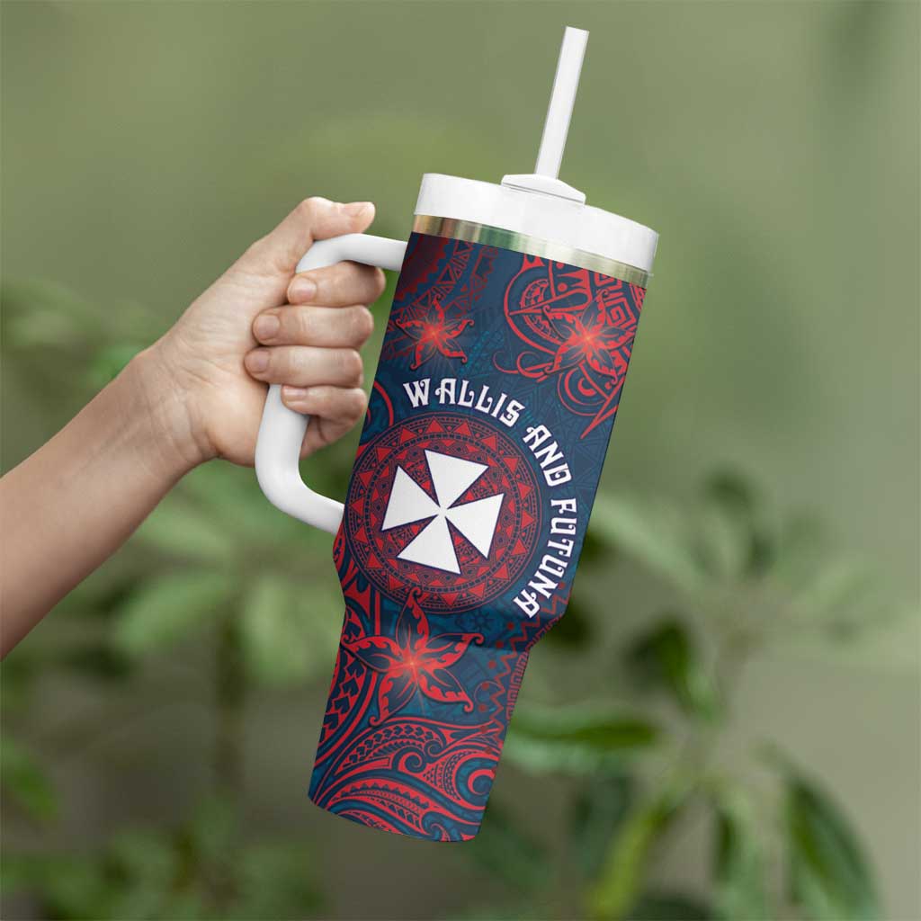 Personalised Wallis And Futuna Tumbler With Handle Hibiscus Polynesian Tribal Pattern