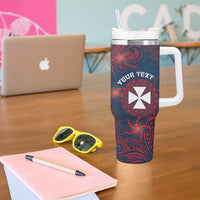 Personalised Wallis And Futuna Tumbler With Handle Hibiscus Polynesian Tribal Pattern
