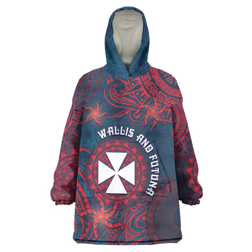 Personalised Wallis And Futuna Wearable Blanket Hoodie Hibiscus Polynesian Tribal Pattern