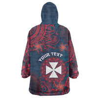 Personalised Wallis And Futuna Wearable Blanket Hoodie Hibiscus Polynesian Tribal Pattern