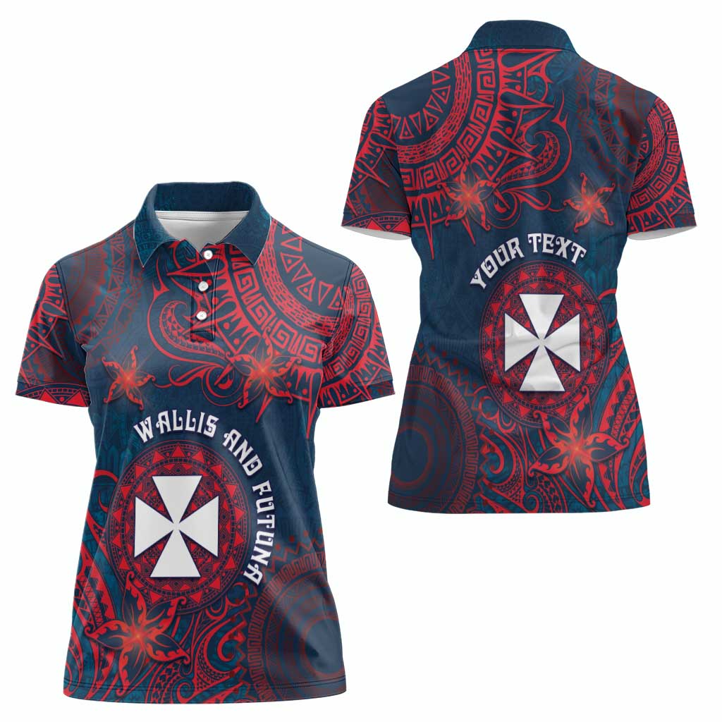 Personalised Wallis And Futuna Women Polo Shirt Hibiscus Polynesian Tribal Pattern